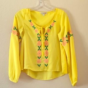 Embroidered bright yellow peasant blouse